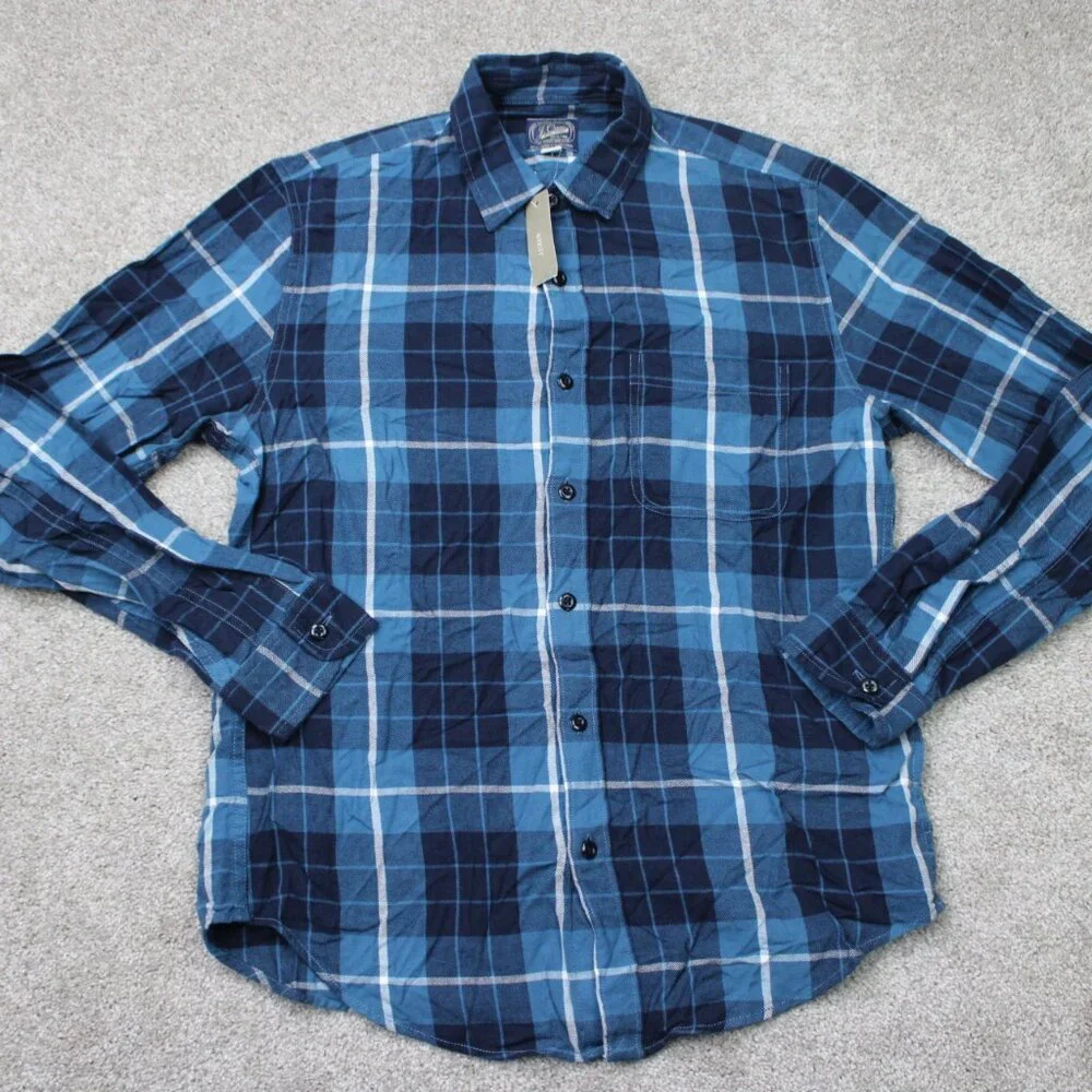 J. Crew Shirt NWT Mens Medium Blue Plaid Flannel‎ 100% Cotton Long Sleeve Button